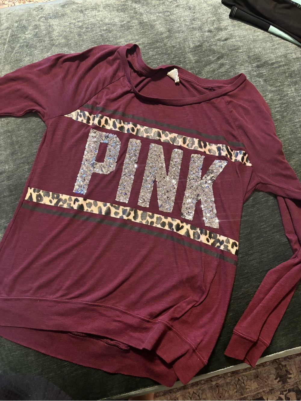 PINK Victoria's Secret Maroon Long Sleeve Sequin Logo Sweatshirt